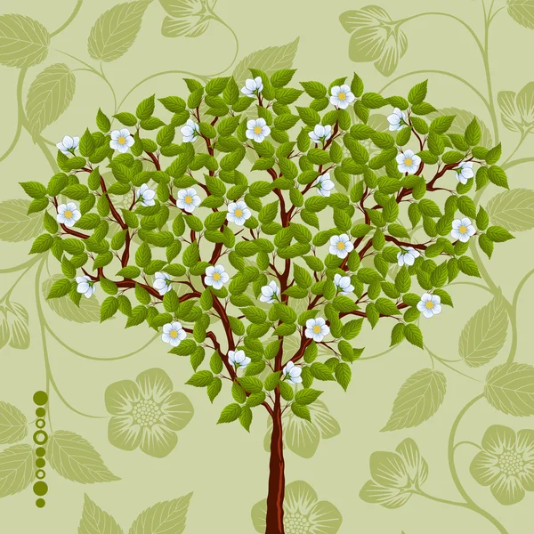 与一棵树的花卉背景 矢量插画 — 图库矢量图片