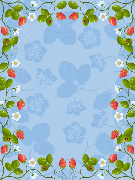 Moldura Floral Com Morango Ilustração Vetorial — Vetor de Stock