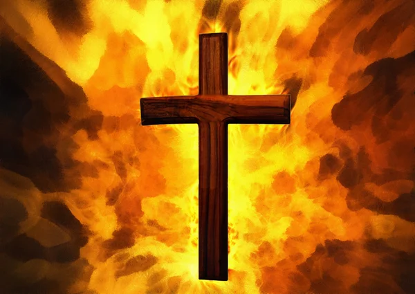 Flaming Cross Arte Cristiano — Foto de Stock