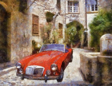 Vintage cars (oil painting) clipart