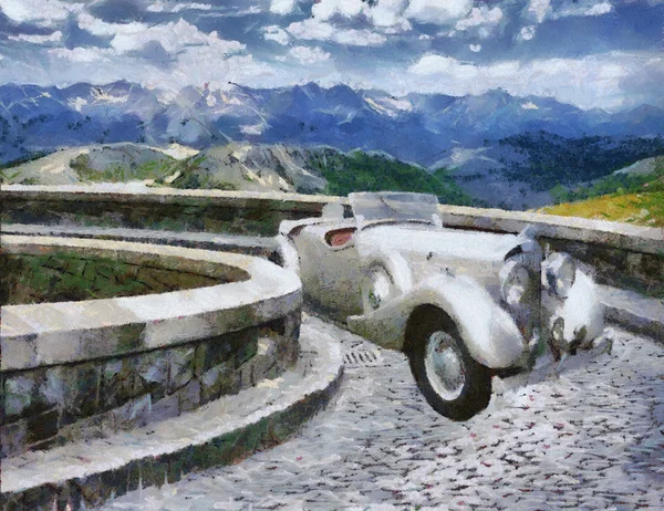 Вінтажні автомобілі (масляний живопис ) — стокове фото