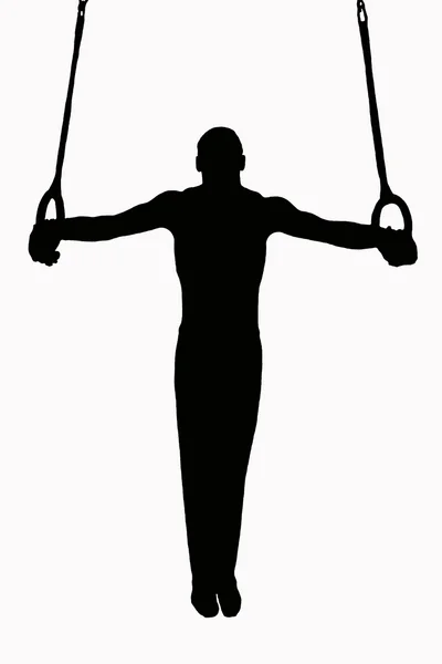 Sport Silhouette - Gymnast on Rings — Stock Photo, Image
