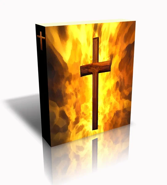 Libro / caja de la cruz que quema 3D (blanco ) —  Fotos de Stock