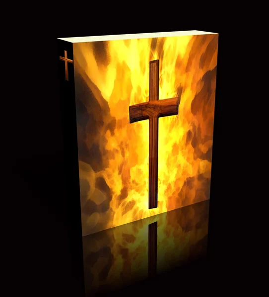 3D brennendes Kreuzbuch / Box (schwarz) — Stockfoto