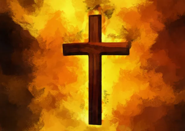 Flaming Cross Christian Art (Vector) — Stock Vector
