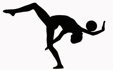 Siluet - jimnastikçi ile topu yere rutin ile meşgul spor