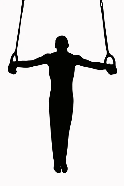 Silhouette sportive - Gymnaste sur anneaux — Image vectorielle