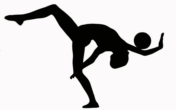 Sportliche Silhouette Turnerin Mit Bodenübung Mit Ball Beschäftigt — Stockvektor