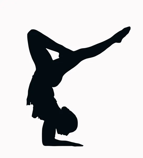 Sport silhuett - kvinnlig gymnast gör arm stand — Stock vektor