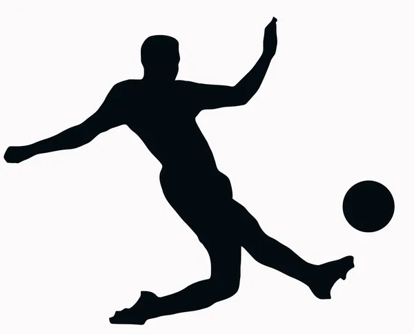 スポーツのシルエット ホワイト バック グラウンドにボール分離黒のイメージを蹴るサッカー選手 — ストックベクタ