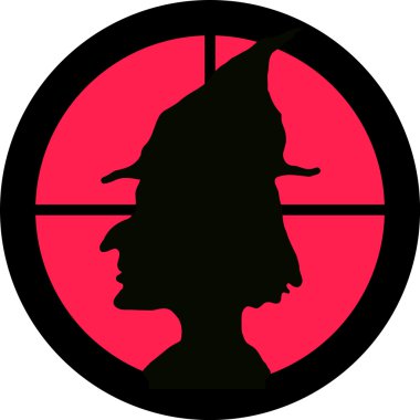 Witch in the crosshair of a gun's telescope. Can be symbolic for need of protection, being tired of, intolerance or being under investigation. clipart