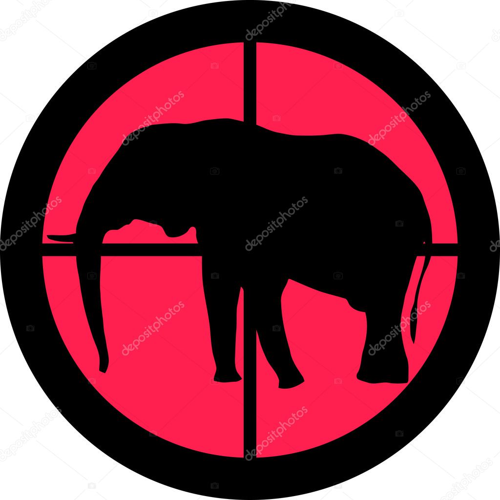 Elephant in the crosshair of a gun's telescope. Can be symbolic for need of protection, being tired of, intolerance or being under investigation.