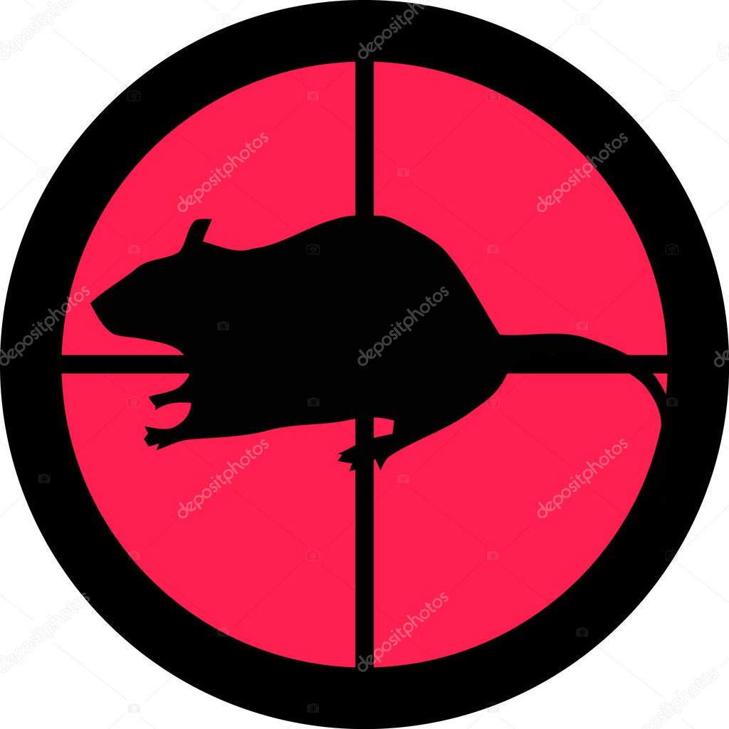 Rat in the crosshair of a gun's telescope. Can be symbolic for need of protection, being tired of, intolerance or being under investigation.