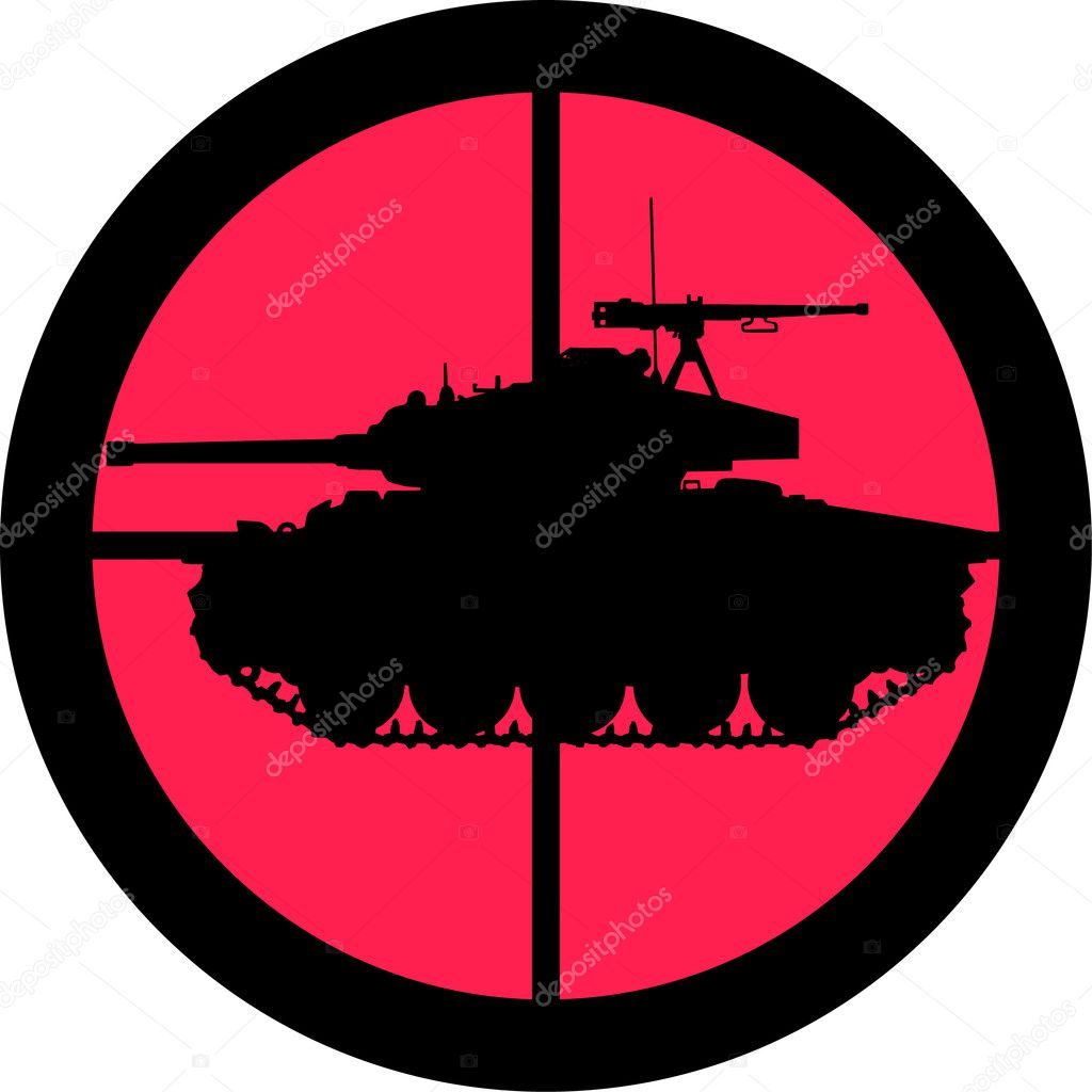 Tank in the crosshair of a gun's telescope. Can be symbolic for need of protection, being tired of, intolerance or being under investigation.