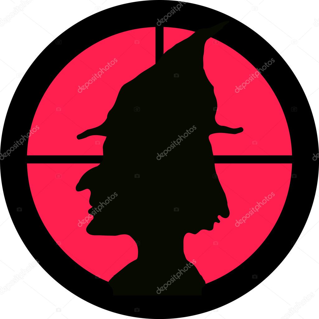 Witch in the crosshair of a gun's telescope. Can be symbolic for need of protection, being tired of, intolerance or being under investigation.