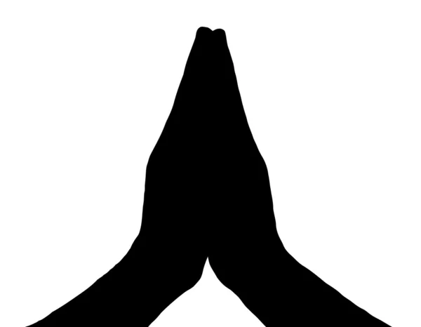 Silhouette Vector Praying Hands Front on White — Stock Vector