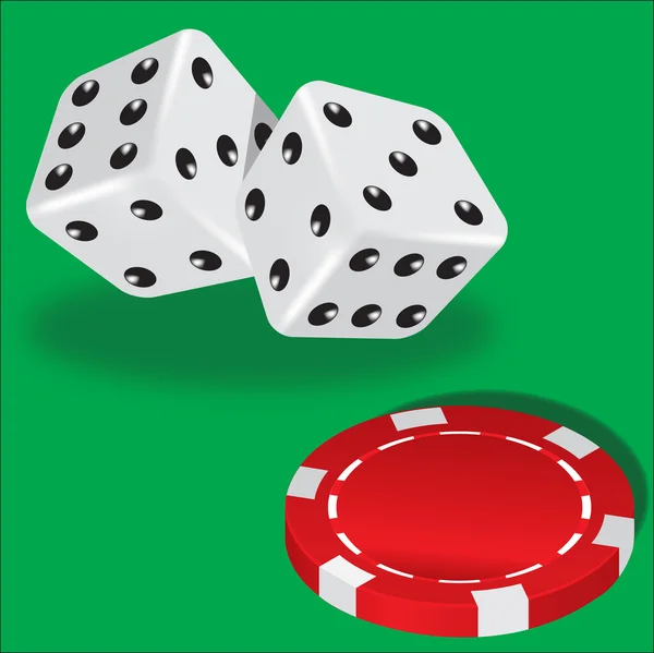 Two dice and red poker chips — Stock Vector