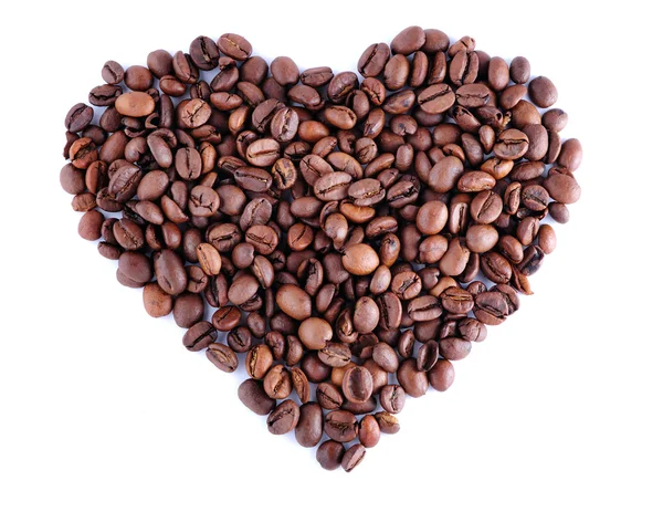 Srdce Zrnkové Kávy Bílém Pozadí — Stock fotografie