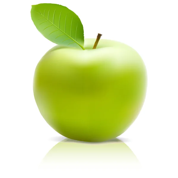 Zelené jablko s zelený list — Stockový vektor