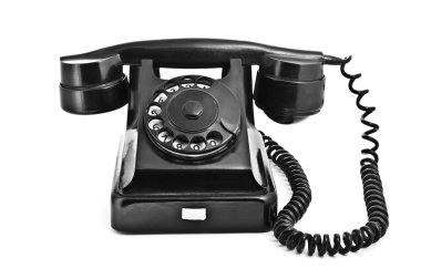 An old black vintage rotary style telephone clipart