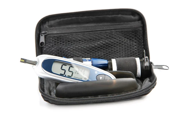 Diabetic Glucometer Blood sugar level testing kit — Stock Photo, Image