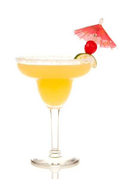 Margarita cocktail with lime cherry umbrella — Stock Photo, Image
