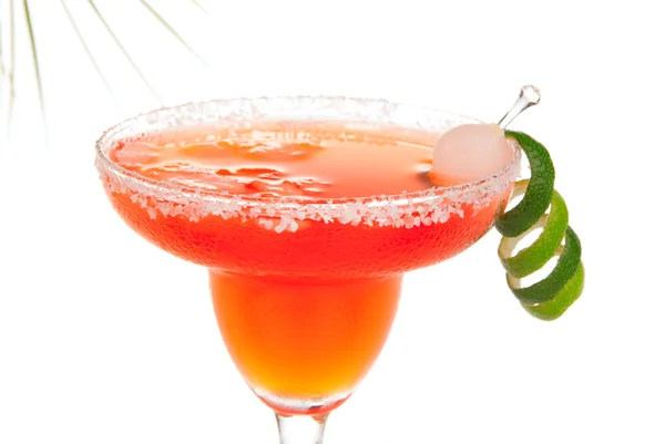 Red Margarita Cocktail Strawberry Raspberry Chilled Salt Rimmed Glass Tequila — Stock Photo, Image