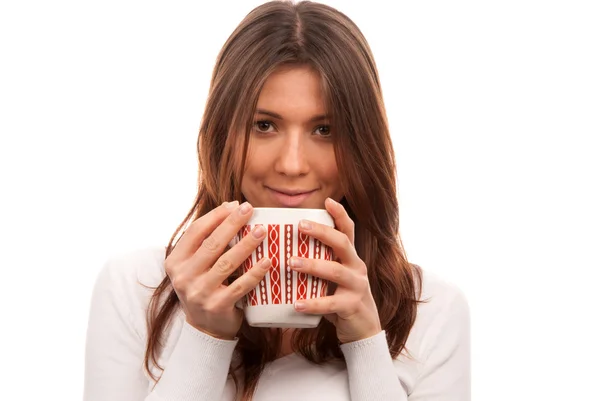 Bardzo młoda kobieta pije kawę — Zdjęcie stockowe