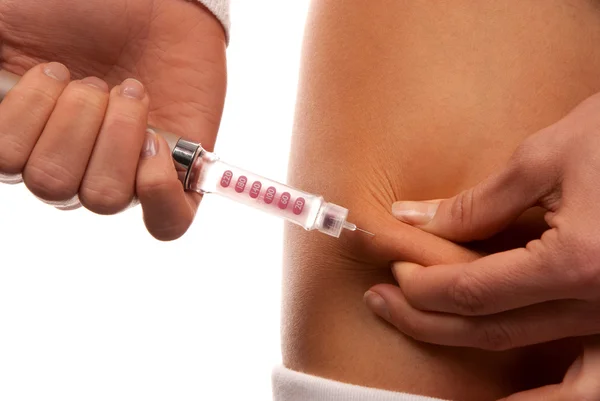 Professionelle Arzt Gibt Einem Patienten Medizinische Subkutane Spritze Insulin Injektion — Stockfoto