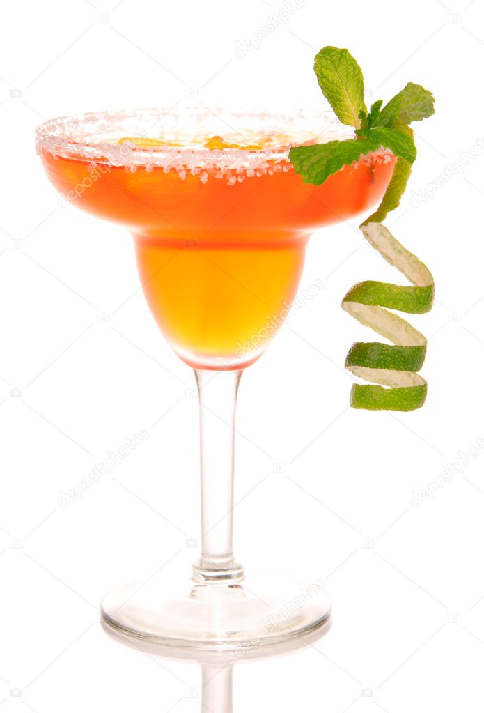 Margarita cocktail with lime strawberry and mint