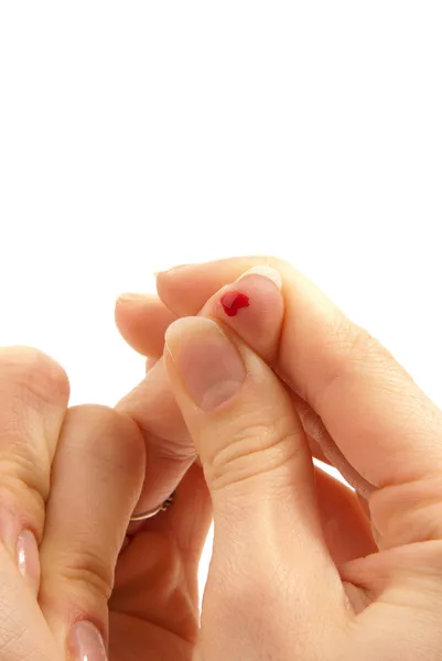 Herida de sangre de la diabetes dedo del paciente — Foto de Stock