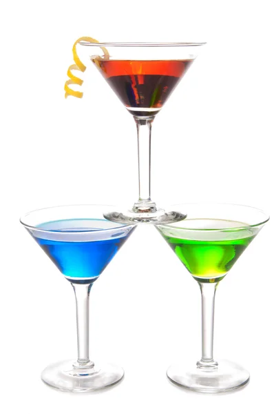 Coloridos Cócteles Martini Beben Verde Azul Rojo Composición Superior Con —  Fotos de Stock