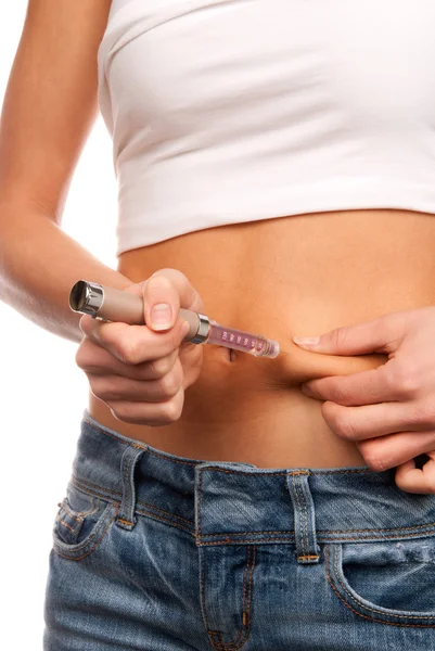 Doente diabético a fazer injeção subcutânea de insulina — Fotografia de Stock