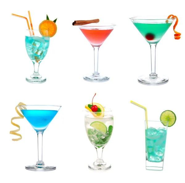 Collezione Collage Cocktail Blue Hawaiian Lagoonwith Curacao Verde Rosso Tropical — Foto Stock