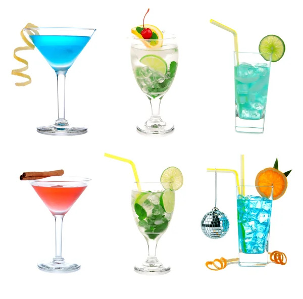 Cocktails Collection Collage Popular Blue Curacao Lagoon Citrus Martini Cosmopolitan — Stock Photo, Image