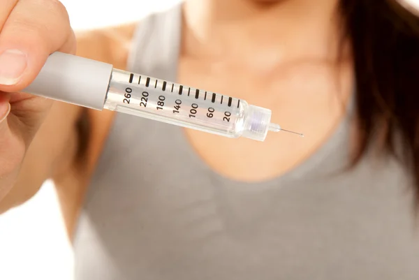 Długopis strzykawka dla cukrzyca insulinozależna — Zdjęcie stockowe