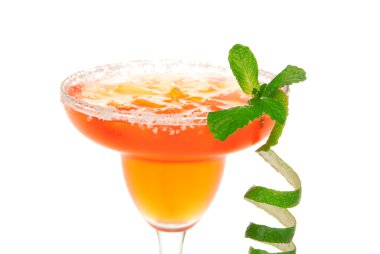 Red Strawberry Margarita cocktail with mint clipart