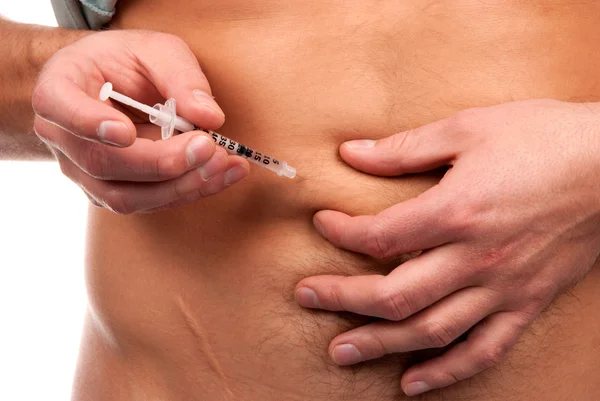 依存性糖尿病を作る腹部のインスリン注射を撮影 — ストック写真