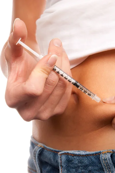 질환으로 인슐린의 주사입니다 당뇨병 Glycemic 컨트롤 Lispro Humalog의 복용량과 주사기 — 스톡 사진