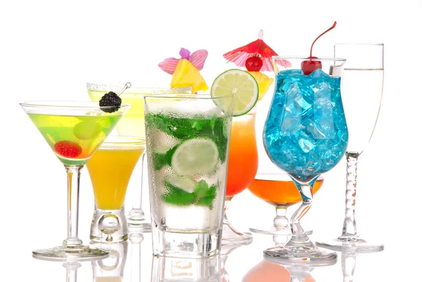 Cocktails Martini, sunrise, margarita, malibu — Stock Photo, Image