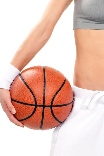 Bola de basquete na mão segurar — Fotografia de Stock