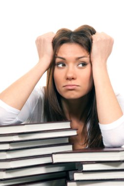 Woman student tired of reading books clipart