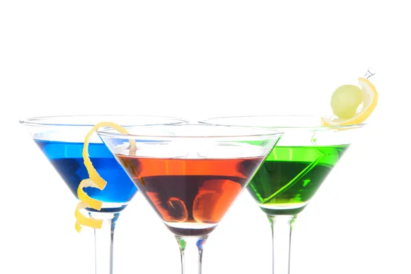 Bunte Martini-Cocktails blau grün und rot — Stockfoto