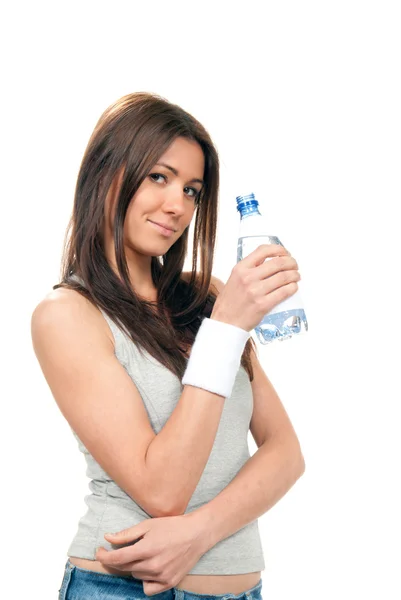 Girl drinking pure water from a bottle — Stock Photo, Image