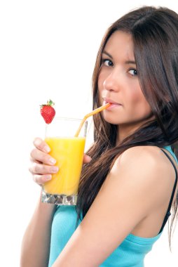 Young beautiful woman drinking ogange juice cocktail clipart