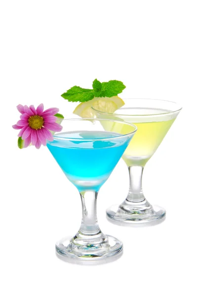 Two Summer martini cocktails blue and yellow — Stock Photo, Image