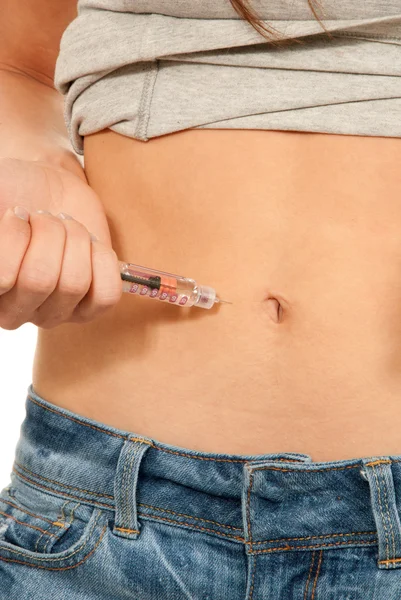 Человеческий инсулин, укол шприцем — стоковое фото