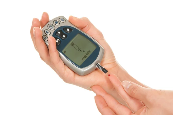 Diabetes medir el nivel de glucosa surag análisis de sangre — Foto de Stock