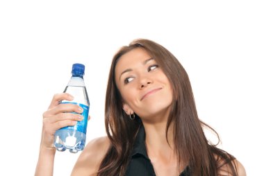 Woman holding a bottle of water in her hand clipart