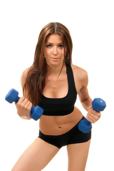 Mujer fitness en ejercicios de dieta pesas —  Fotos de Stock